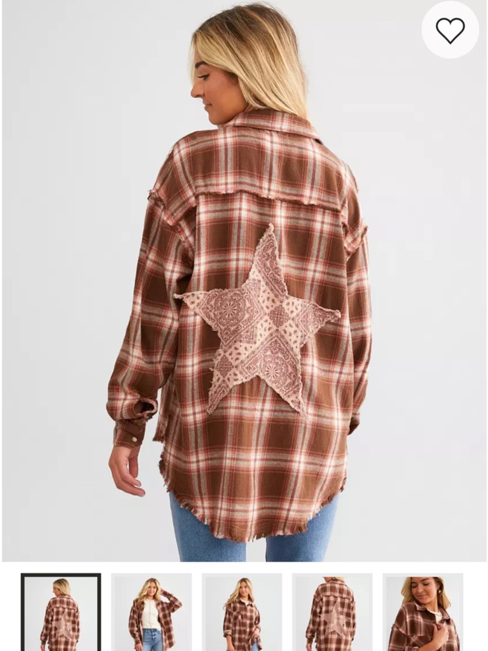Plaid Button-Down Shirt with Lace Star Back - Brown